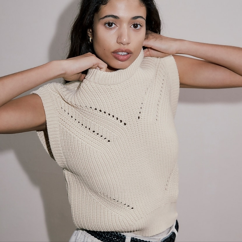 Madewell Mariella Pointelle Sweater Tee Vest in Sand Size M